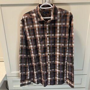 BLU by Polifroni High Quality LIKE NEW Black Beige Brown Checkered Shirt Men's L